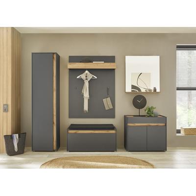 Garderoben-Set INOSIGN "GIRON/CiTY, moderne Garderobe, Komplettset mit viel Stauraum", grau (anthrazit), B:260cm H:200cm T:40cm, Holzwerkstoff, Kastenmöbel-Sets, enthält Schrank, Kommode, Spiegel, Paneel & Schuhbank +Sitzkissen Image