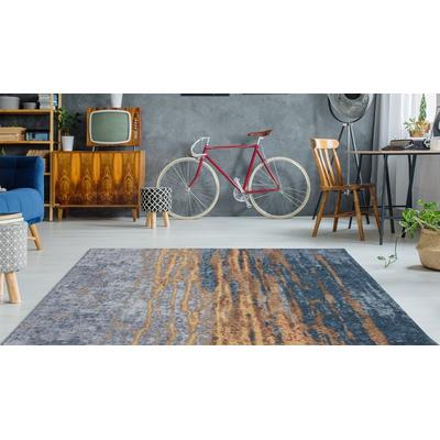 Teppich CALO-DELUXE "Ophir 305" Gr. 2, blau (blau, beige), B:75cm H:8mm L:150cm, Baumwolle, Chenille, Kunstfaser, Teppiche, Kurzflor, Wohnzimmer Image