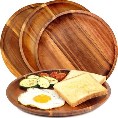 TEMU Wooden Plates (set Of 4-9.84inch) Dinner Plates, Acacia Round Wood Plates, Unbreakable Classic Plates, & Lightweight For Dishes Snack, Dessert, Housewarming, Christmas Gift, Best For Christmas Image