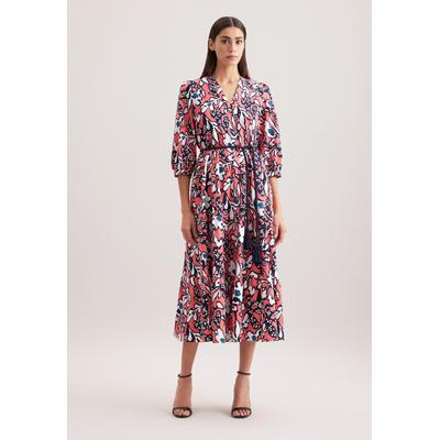 Sommerkleid SEIDENSTICKER "Schwarze Rose", Damen, Gr. XXL (44), Normalgrößen, rosa (rosa, pink), 65% Baumwolle 35% Leinen/Flachs, bedruckt, regular fit, V-Ausschnitt, Halbarm, Kleider, 7/8-Arm V-Neck Druck Image