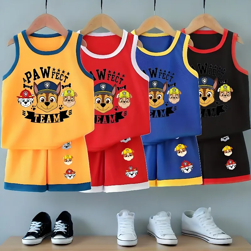 Sommer Jungen Atmungsaktive Sport Kleidung Sets PAW Patrol Gedruckt kinder Basketball Top und Shorts 2 stücke Set Kinder Casual Outfits Image