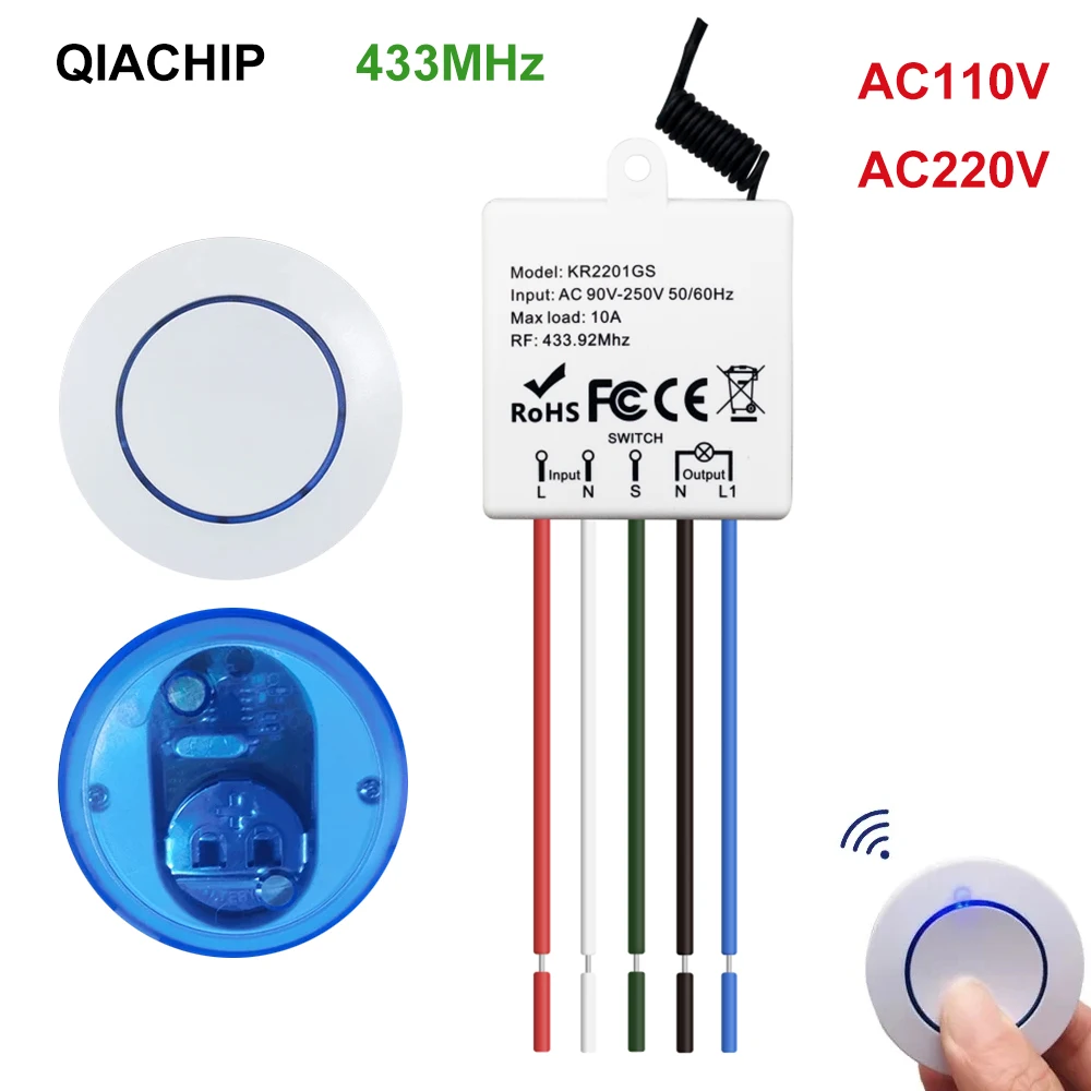 433 MHz Drahtlose Licht Schalter 220 V 110 V 10A Relais Controller Mini Runde Taste Wand Panel Schalter Fernbedienung für LED Lampe Image