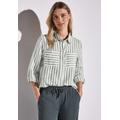 Hemdbluse STREET ONE, Damen, Gr. 42, grün (garden grün), Web, Obermaterial: 100% Leinen, gestreift, casual, regular fit taillenbedeckt, Langarm Manschette, Blusen, mit Streifen Muster