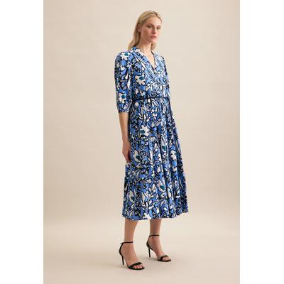 Sommerkleid SEIDENSTICKER "Schwarze Rose", Damen, Gr. M (38), Normalgrößen, blau, 65% Baumwolle 35% Leinen/Flachs, bedruckt, regular fit, V-Ausschnitt, Halbarm, Kleider, 7/8-Arm V-Neck Druck Image