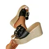 Schwarz Sommer 9 cm Keil Heels Hausschuhe Frauen Metall Bogen Mulers Plattform Sandalen Clog Schuh Slides Plus Größe 43