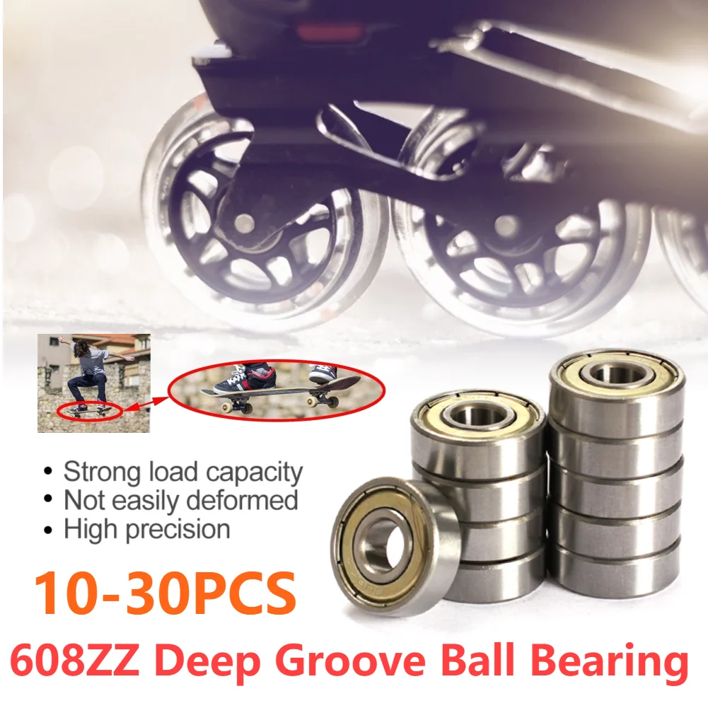 10–30 Stück 608ZZ Skateboard-Kugellager, Kugellager aus Kohlenstoffstahl, einreihig, 8 x 22 x 7 mm, für Skateboard-Inline-Skates, Roller