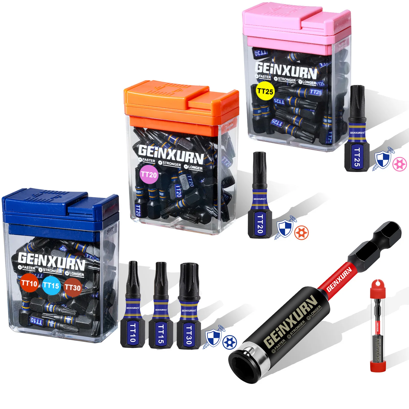 Geinxurn 91-teiliges Sicherheits-Torx-Schlagbit-Set (TT10/TT15/TT20/TT25/TT30) 1 Zoll S2-Stahl mit farbiger Aufbewahrungsbox Image