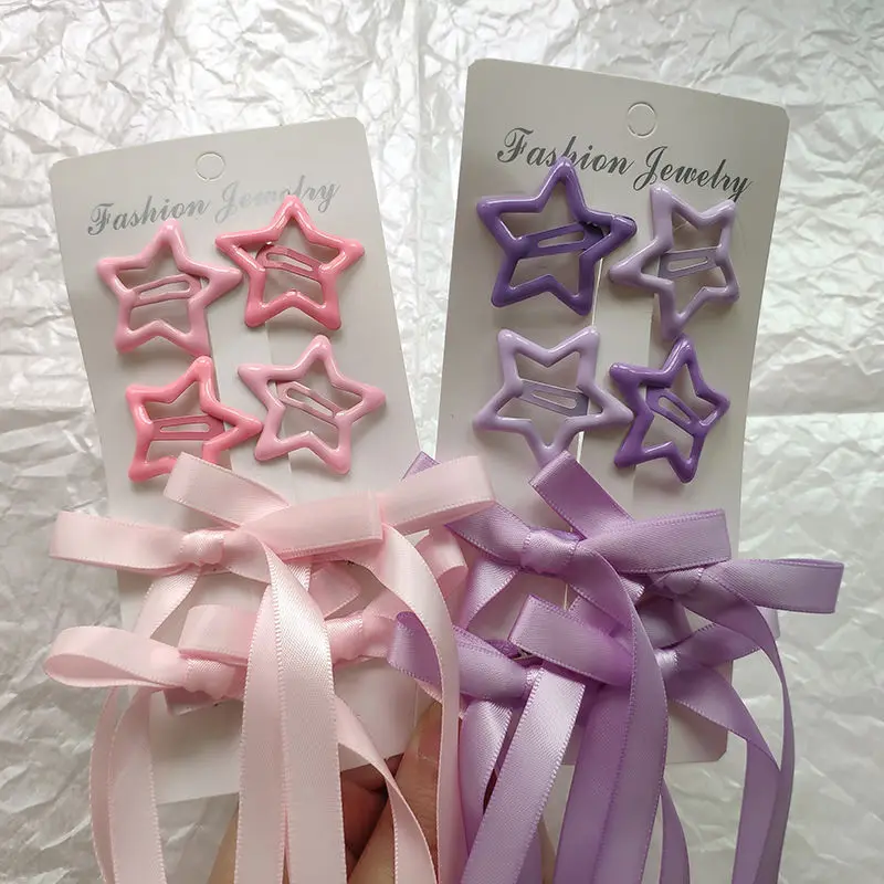 6-teiliges Set Haarschmuck für Damen, Sternen- und Schleifen-Set, Haarspange im Ballett-Stil mit Schleifenband, doppeltes Pferdeschwanzband Br Image