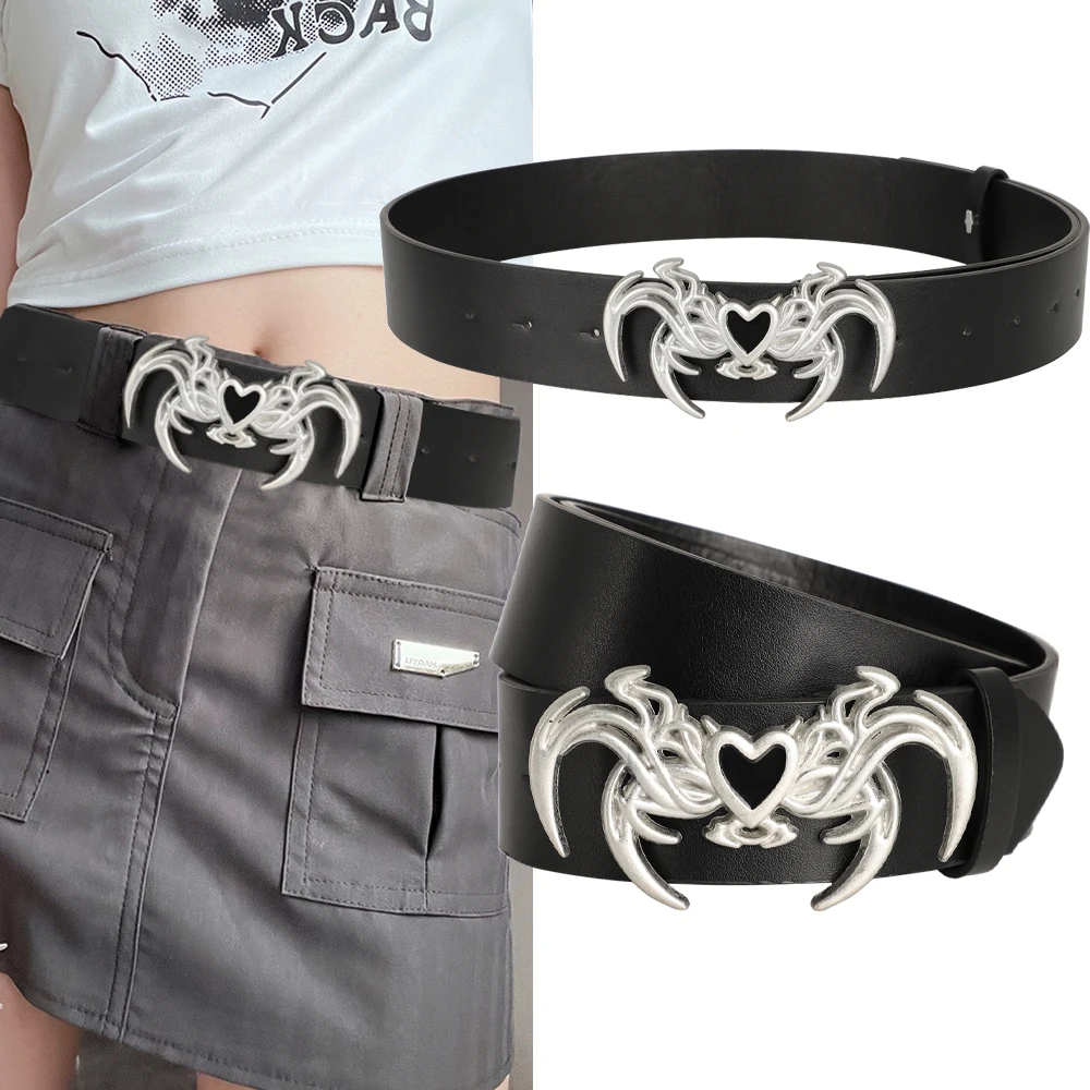 Mode frauen Gürtel Retro Gothic Punk Stil Personalisierte Unregelmäßige Schnalle Gürtel Casual PU Leder Gürtel Y2k Gürtel Für Männer frauen Image