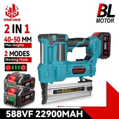 ONEVAN Bürstenlose elektrische Nagelpistole F15-F50 K410-K4 2in1 Akku-Hefter Framing Nailer Tacker Tool für Makita 18V Batterie Pin
