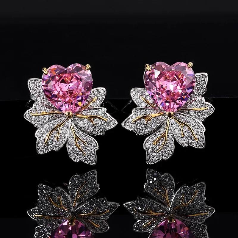 Elegante herzförmige Edelstein ohrringe mit Blumenmuster in Pink und Grün, perfekt für Damen schmuck geschenke