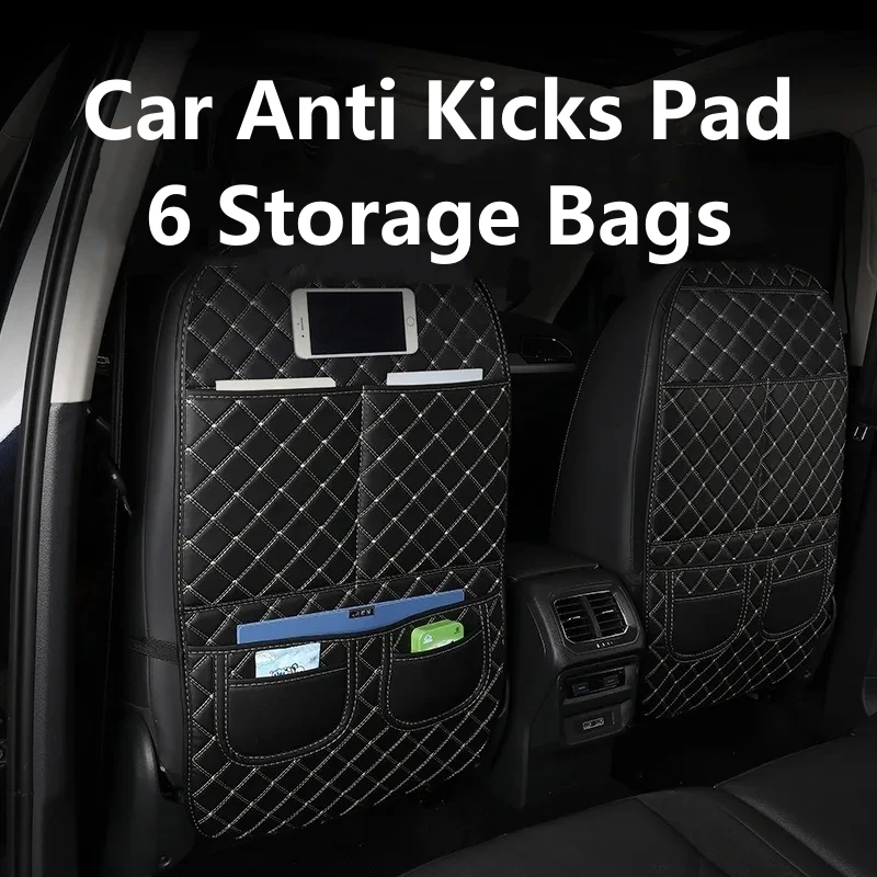 Auto-Sitzlehnen-Schutz, Sitzlehne, schützende Anti-Kick-Matten für Kinder, schwarzes Leder mit Organizer-Tasche, Innenzubehör Image