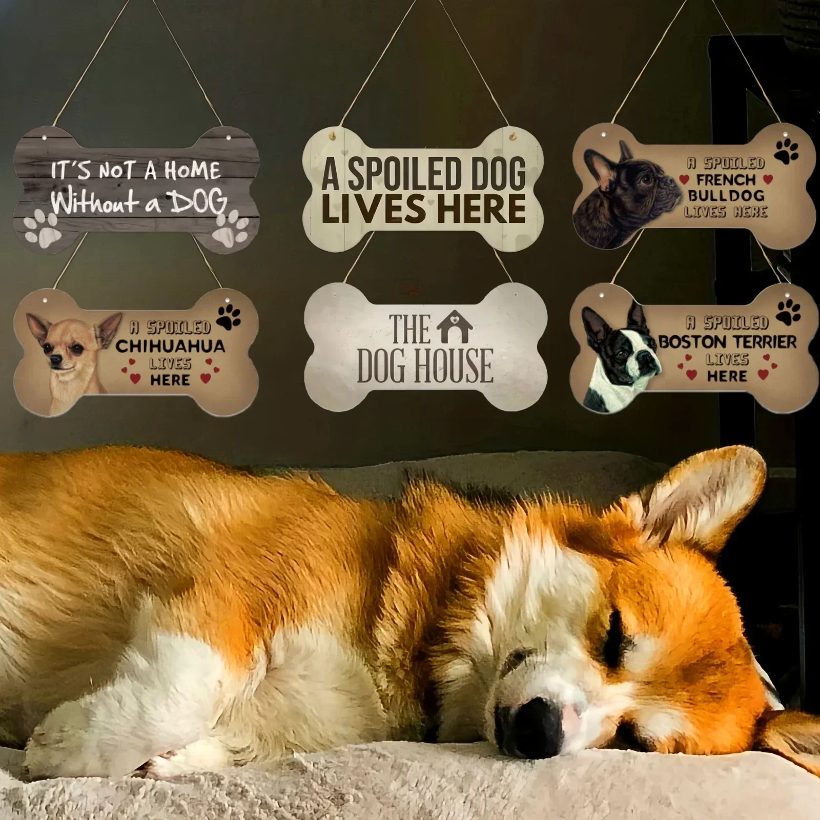 Knochen förmige Holz schild Holz hängen Haustür Platte Wand kunst Plaketten Dekor für Home Veranda Haustier Liebhaber Geschenk hängen Wand kunst Zeichen Image