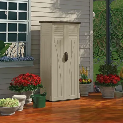 22 Cubic Cubic Feet Capacity Tall Plastic Vertical Outdoor Shed for Garden, Backyard, Patio, or Pool