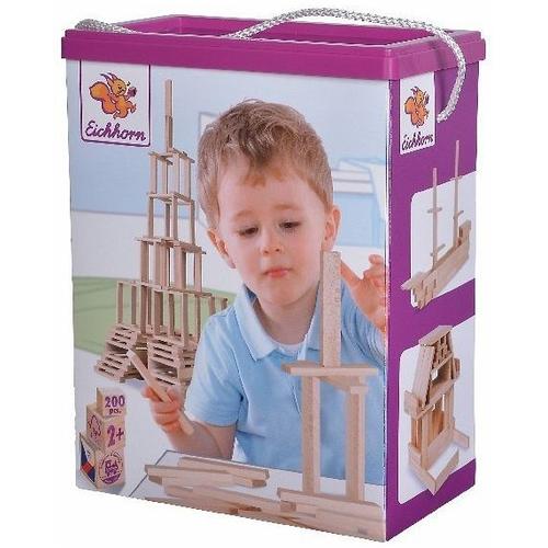 Eichhorn Holzbaukasten, Holzsteine inkl. Vorlagen, Buchenholz 200 teilig - Eichhorn / Simba Toys