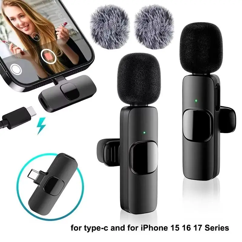 Microfono Lavalier Wireless 2.4G Portatile per Registrazione Audio Video Mini Microfono per iPhone Android Trasmissione dal Vivo Gaming Telefono