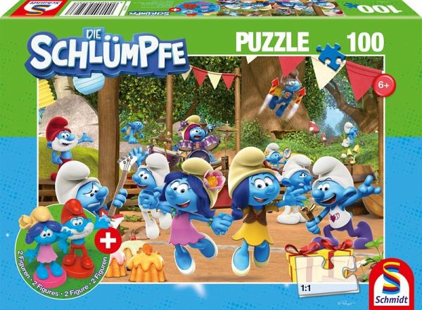 Schmidt Spiele 56523 - Verschlumpfte Party, 100 Teile, Kinderpuzzle Die Schlümpfe mit Add-on - Schmidt Spiele