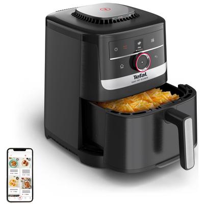 TEFAL Heissluftfritteuse "EY5728 Easy Fry Smart & Silence", schwarz (schwarz, edelstahl), B:38cm H:41,5cm T:38cm, Fritteusen, extrem leise, Smart-Assist-System, 40C bis 220C, Edelstahl, 5,0l