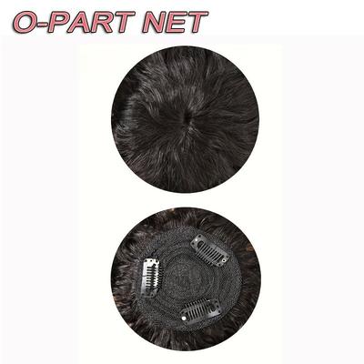 TEMU Human Hair Water Wave Topper With Bangs For Women - Natural Look, Clip-in , 8 Inch, Elegant Style, T/o-part Net, Black Color, Realistic Scalp Line, Half Hand Crochet, Suitable For Thinning Hair Image