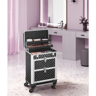 TEMU Cosmetic Case Trolley, Makeup Case 2 Drawers, Large Hairdresser Case, Makeup Case, 34 X 24 X 56 Cm, 360° Rotating Wheels, Travel, Hairdressers, Gift Idea Image
