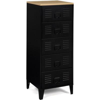 Chiffonnier 5 Schubladen ester 40 cm schwarzes Metall und Platte in Buchenholzoptik Industriedesign