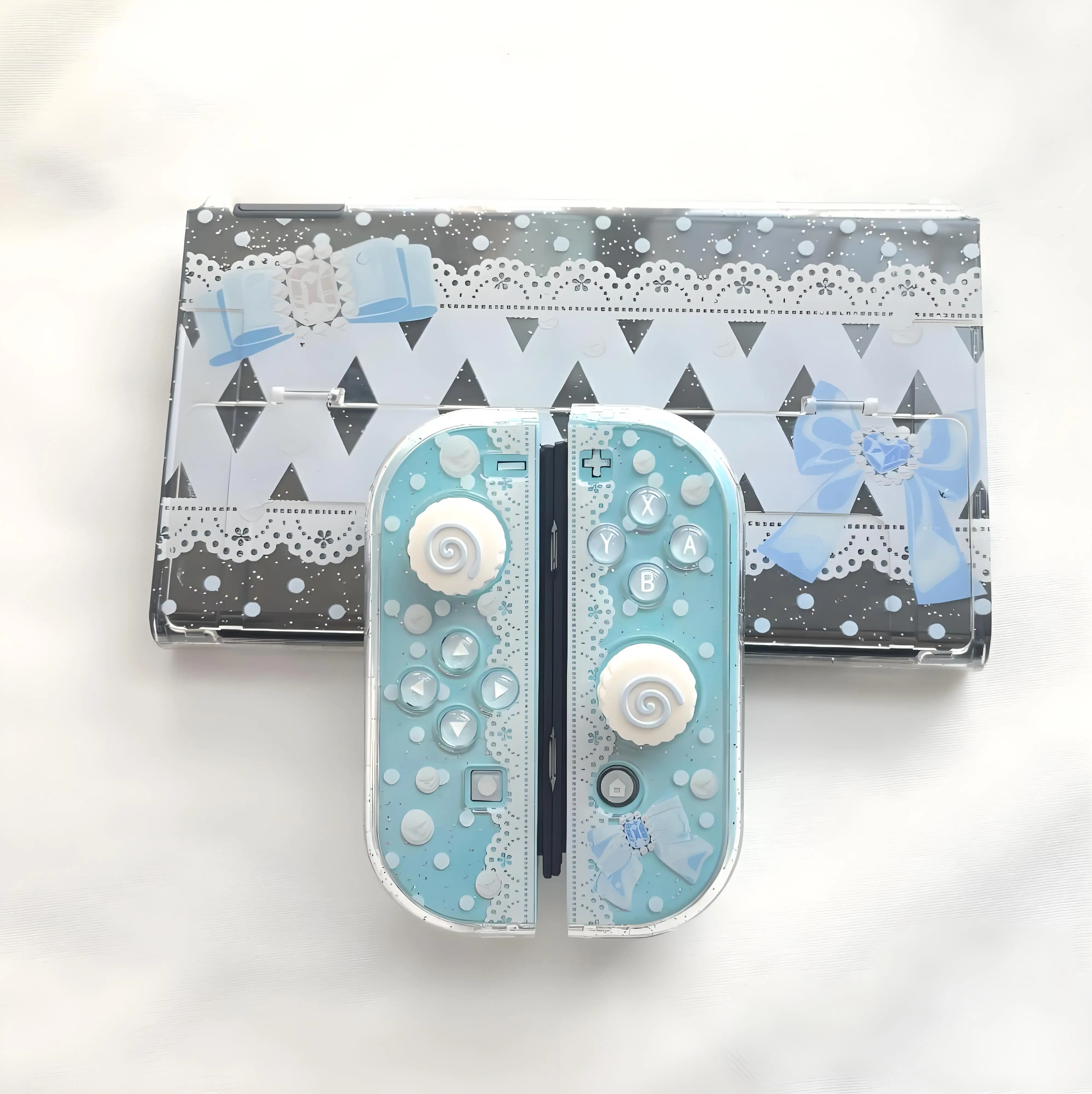 Nintendo Switch Hülle OLED-Schutz Blau Girly Lace Clear Cover Dockbare Schutzhülle für Nintendo Switch Controller JoyCon Image