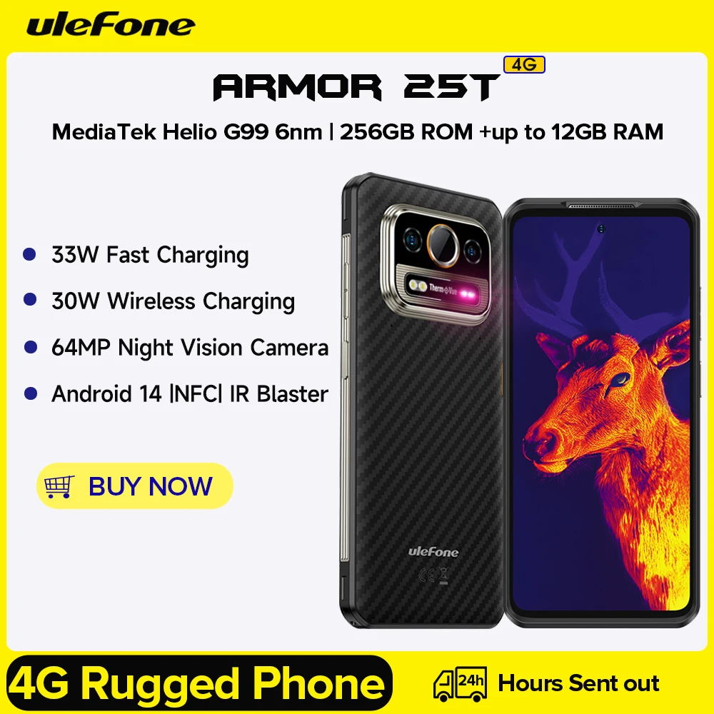 Ulefone Armor 25T 4G Robustes Telefon 33W 50MP+64MP NFC Wasserdichtes Smartphone Android 14 ROM 256GB Mobiltelefon Global Image