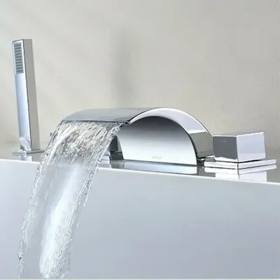 Waterfall Faucets Kitchen Bathroom Sink Faucets Stylish Shower Tap with 5-Hole Chrome-Plated Brass Shower Head