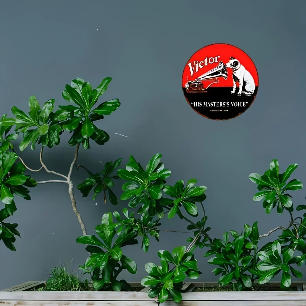 Vintage-Eisenblechgemälde „His Master'S Voice“ Victor Vinyl-Schallplattenschild, Retro-Stil, Mehrzweckhaus Image