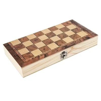 Das neue faltbare 3-in-1-Schach-Backgammon-Holzbrett-Klappbrettspiel aus Holz, 34 x 34 cm Image