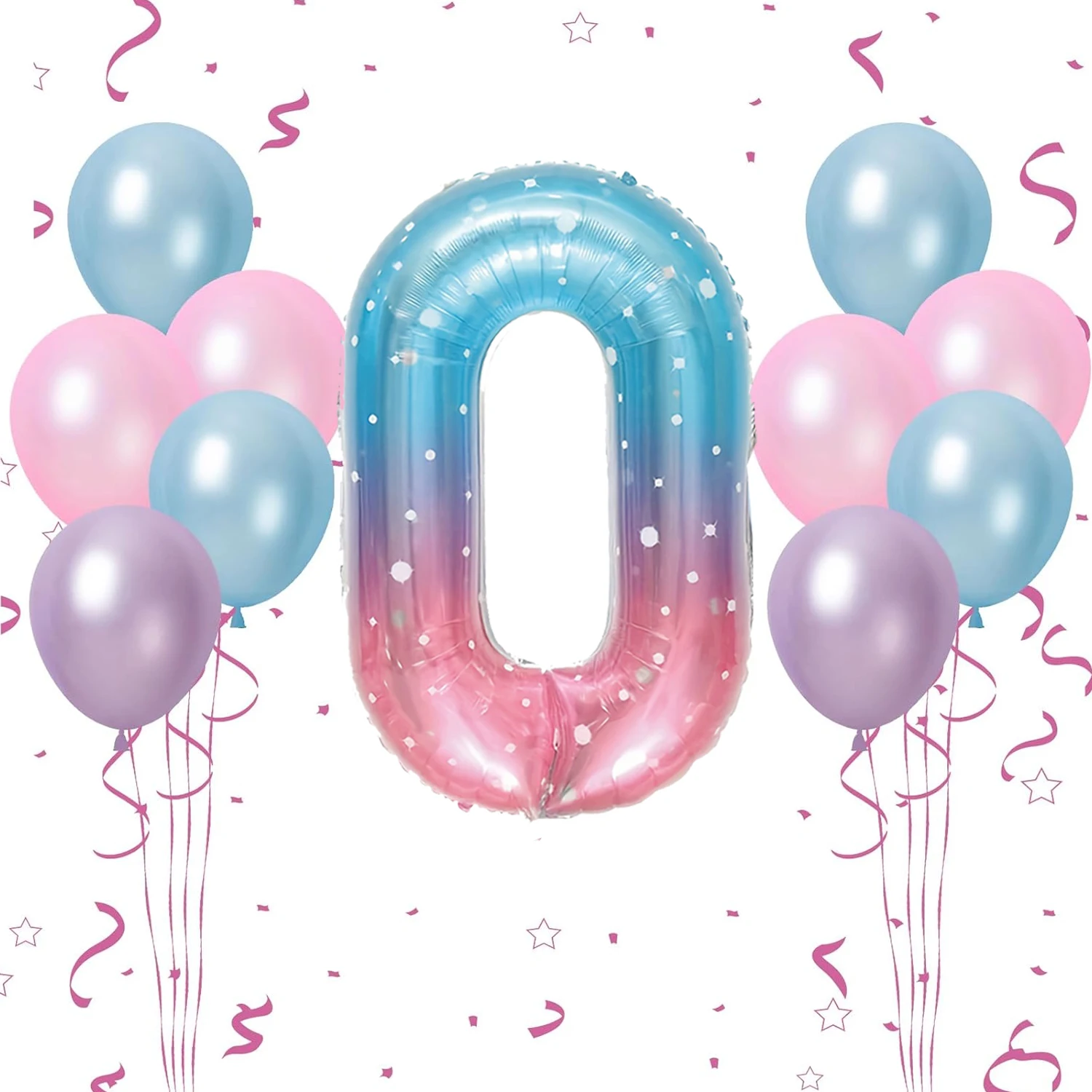 32 μm Ore Sternenhimmel-Ballon-Set mit Farbverlauf und Zahlen (0–9) Perlen hellviolett-blauer Latexballon, Geburtstags-Meerjungfrau-Party-Dekoration Image