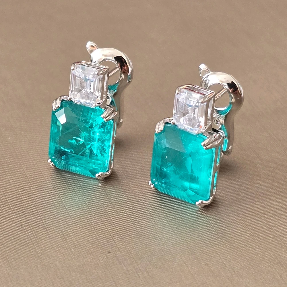 KQDANCE 925 Silber Lab 10*11mm Smaragd Paraiba Turmalin Hängeohrringe mit rosa grün blauem Stein, edler Schmuck für Frauen Image