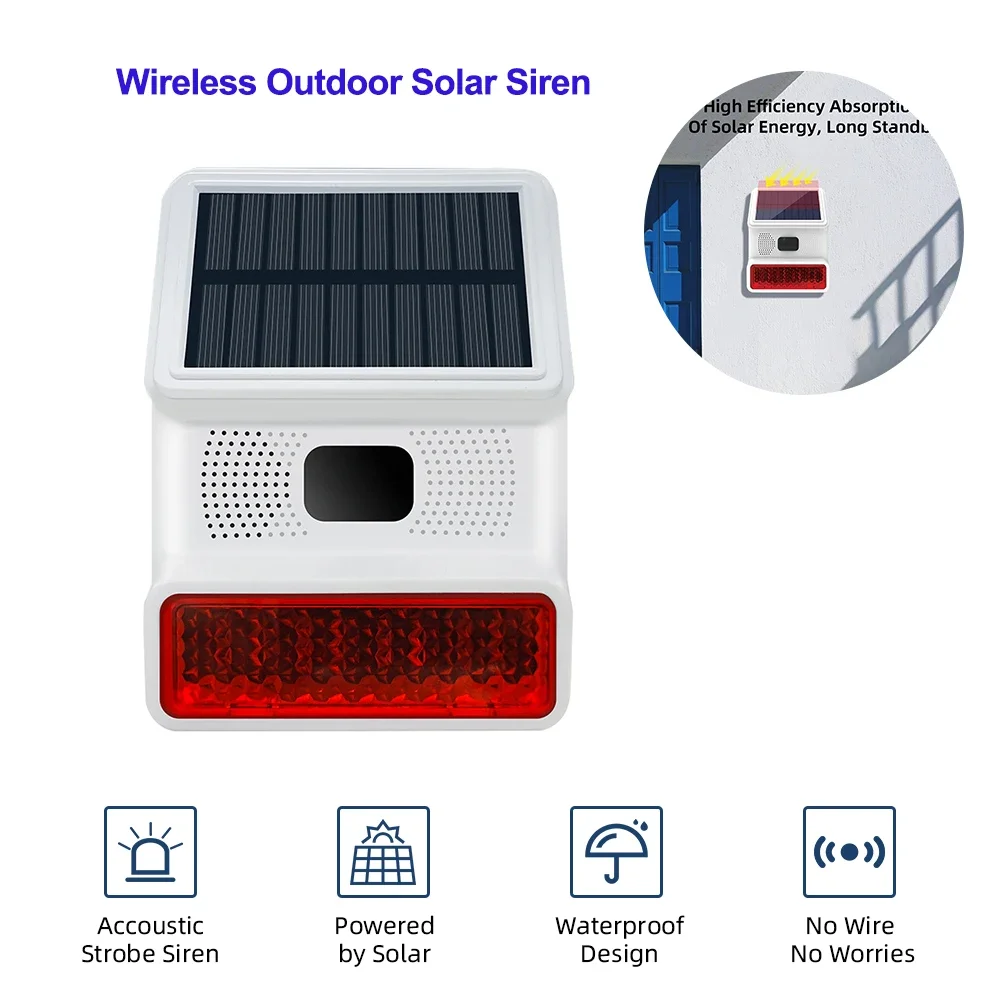 TAIBOAN 433 MHZ Drahtlose Solar SIren Sound Licht Flash Alarm Outdoor Alarm Horn für Wifi GSM Home Security Alarm System Image