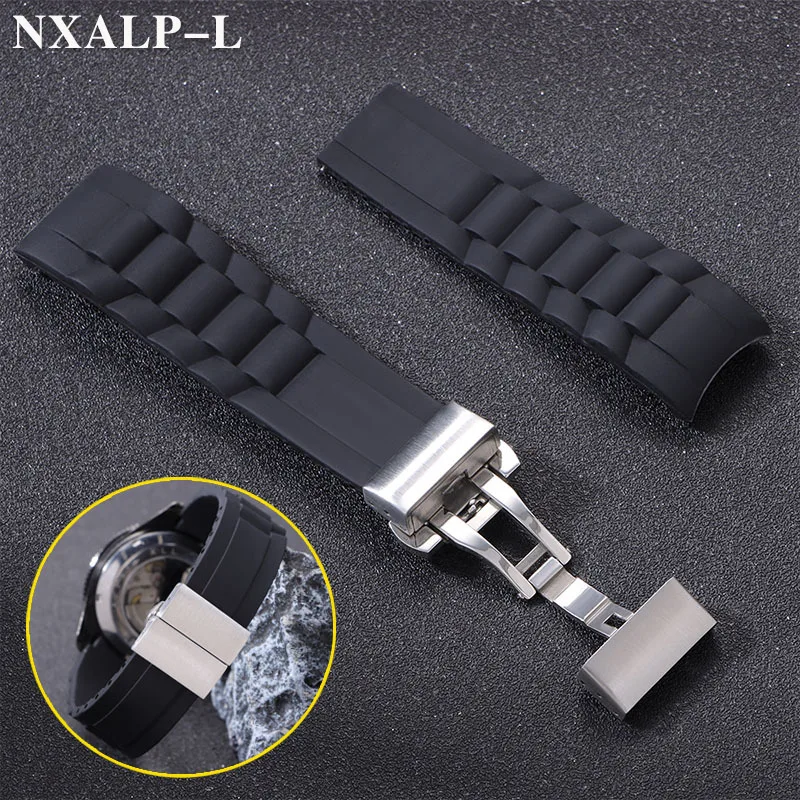 Silikonkautschuk-Uhrenarmband mit gebogenem Ende, Faltschließe, 20 mm, 22 mm, für Seiko für Citizen, Uhrenarmband, Sport, wasserdichtes Armband Image