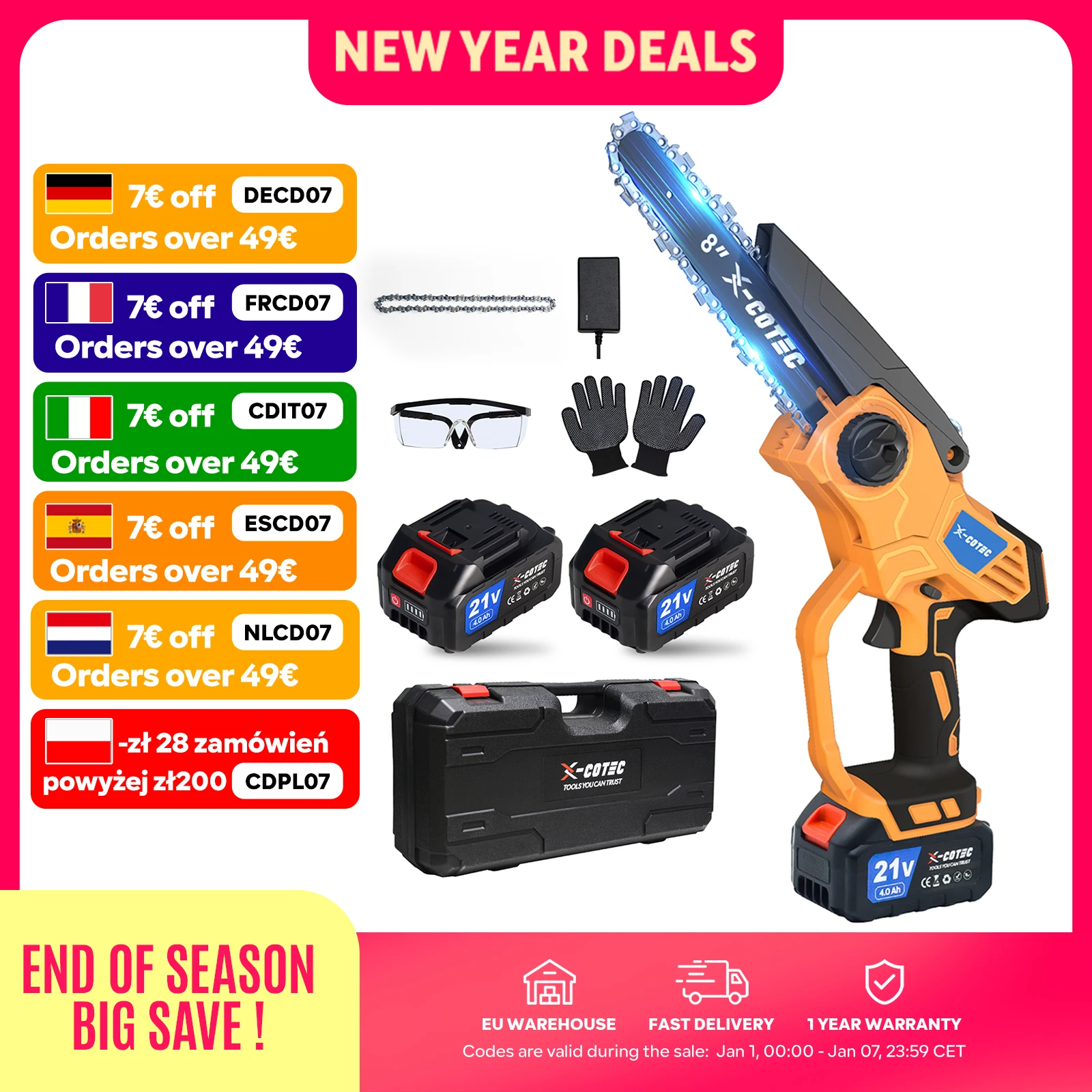 X-COTEC 8 Zoll Bürstenlose Elektrische Kettensäge, 800W, 21V Akku, Schnurlose Beschneiden Kettensäge, Garten Werkzeug für Makita Image