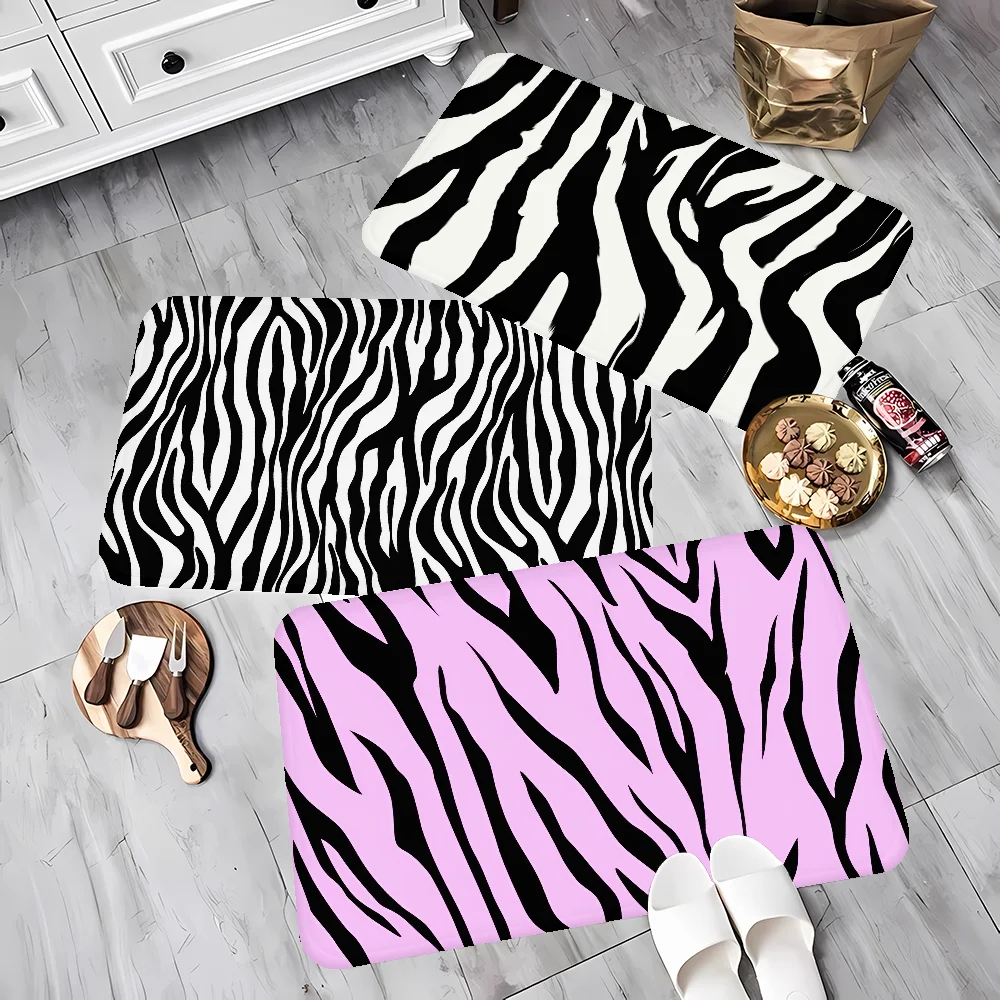 Black White Print Zebra Bathroom Mat Retro Multiple Choice Living Room Kitchen Rug Non-Slip Bedside Mats