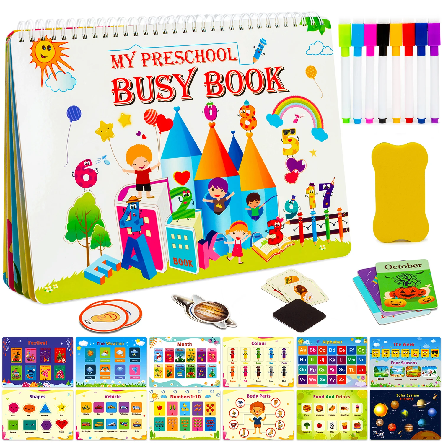 Montessori Baby beschäftigt Buch Alphabet Zahlen Aufkleber ruhiges Buch Baby früh pädagogische passende Puzzlespiel Lernspiel zeug für Kinder