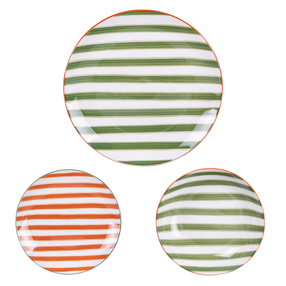 Service d'assiettes 18 pièces vertes et orange multicolore en