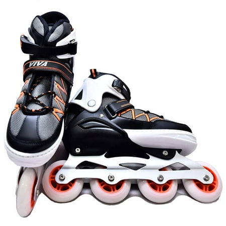 Viva Adjustable Inline Skates With Different Wheel Size Roller Inline Skates For All Boys And Girls (Medium (6-8 Uk) 80mm - Wheel Size) Balanced Frame For Power & Stability