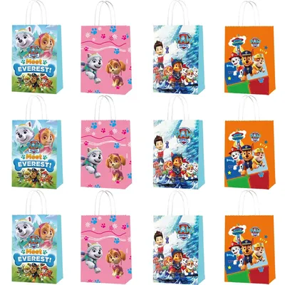 12Pcs Paw Patrol Party Decoration Supplies Vellum Gift Bag Portable Paper Box for Cake Candy Cookies Baby Shower Party Favors