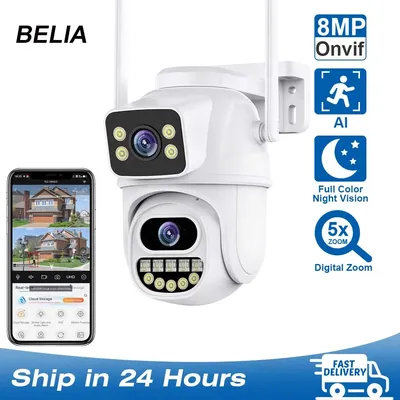BELIA 8MP 4K PTZ Wifi Camera with Dual Lens Dual Screens AI Human Detection Wireless Outdoor CCTV