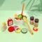 Cucina in legno Giochi di finzione Giocattoli Simulazione Accessori alimentari Insalata di pizza Set da dessert Giocattolo educativo per bambini 3+