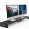 Riser per supporto doppio monitor, staffa di supporto per monitor per computer desktop estesa, per 2 monitor, con supporto per stampante e supporto per laptop