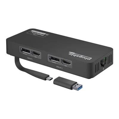 Plugable USB 3.0 and USB-C 4K DisplayPort and HDMI Dual Monitor Adapter with Ethernet