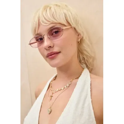 UO Gwyn Metal Oval Sunglasses - Pink at Urban Outfitters