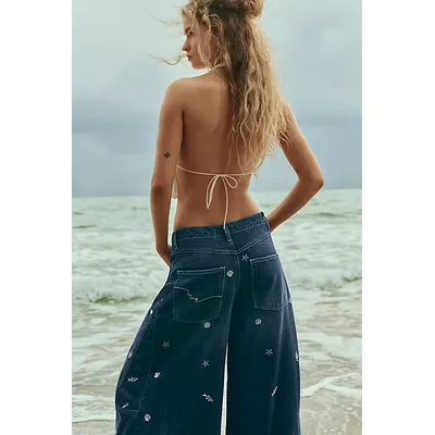 We The Free Westward Embroidered Jeans at Free People in Under The Sea, Size: 30
