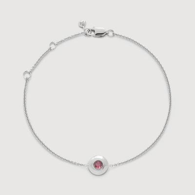 Sterling Silver October Birthstone Chain Bracelet Pink Tourmaline