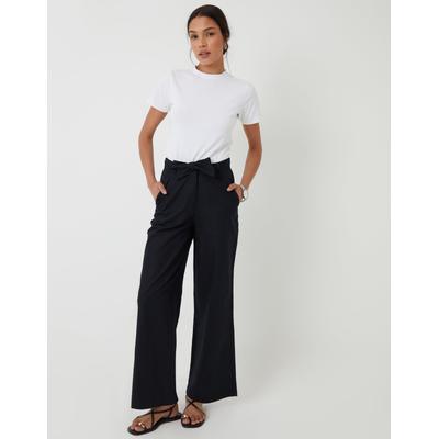 Threadbare Women's Black Belted Linen Blend Wide Leg Trousers