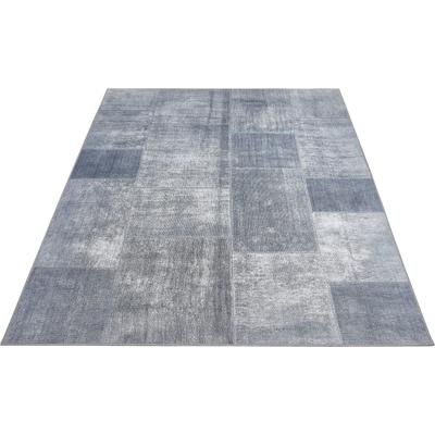 Teppich LUXOR LIVING "Punto 3", blau (blau, grau), B:80cm H:5mm L:150cm, Polyester, Teppiche, Kurzflor, bedruckt, modernes Patchwork Design Image