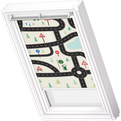 Verdunklungsrollo VELUX "DKL 4655SWL, Motiv: Kids Straßen", kids straßen, weiß, FK08, stufenlos positionierbar, Polyester, Rollos, weiße Führungsschienen & Griffleiste Image